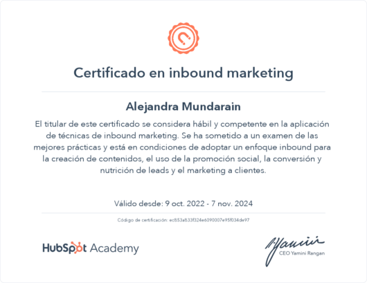 Certificado Inboung Marketing